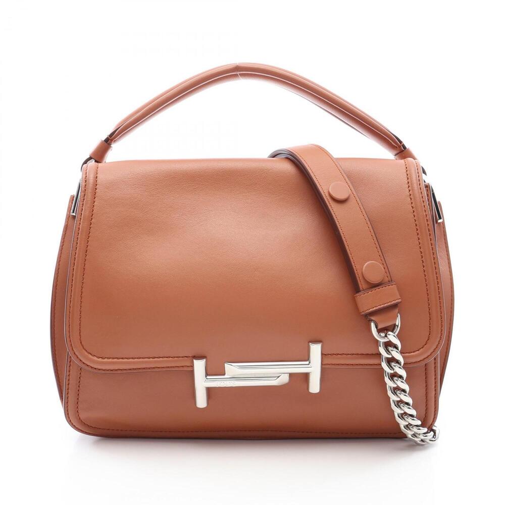 TOD'S Double T 2-Way Handbag, Leather, Women's, Brown